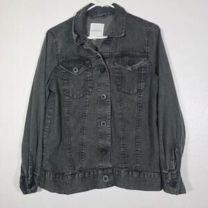 Avec Les Filles Women’s Black Gray Wash Denim Trucker Jacket Size S